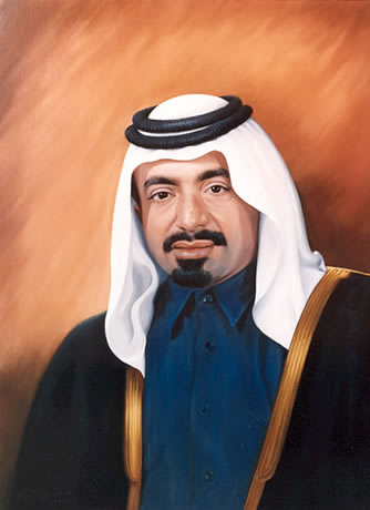 Official Portrait of the The Late Sheikh Khalifa bin Hamad Al Thani of Qatar - by Mai Griffin